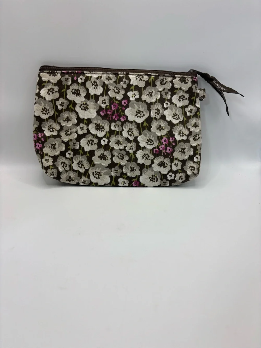 thirty-one Floral Canvas Cosmetic Pouch in Brown, White and Pink